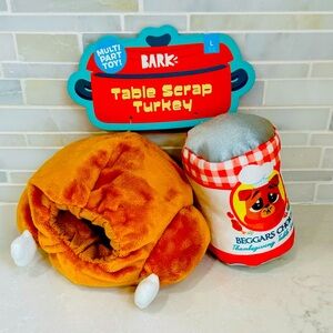 NWT Bark Box Table Scrap Turkey Thanksgiving Potlick Plush 2 Piece Sz L Dog Toy